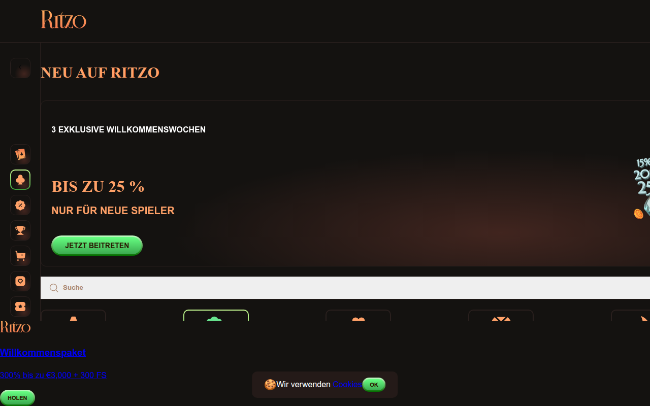 Screenshot Ritzo Online Casino Homepage